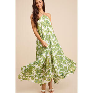 Lulus Dezzi Green Multi Floral Halter Shift Maxi Dress - Size S